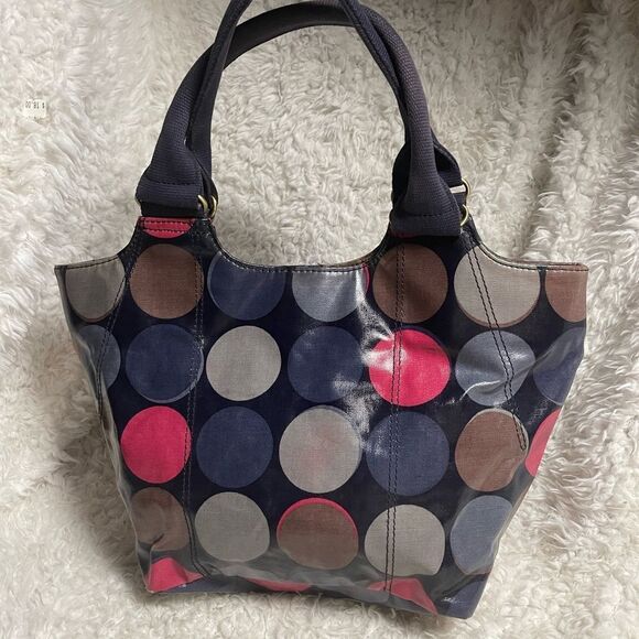 Biden coated canvas multi color Polka Dot medium Tote Bag Brass hardwares - Picture 2 of 11